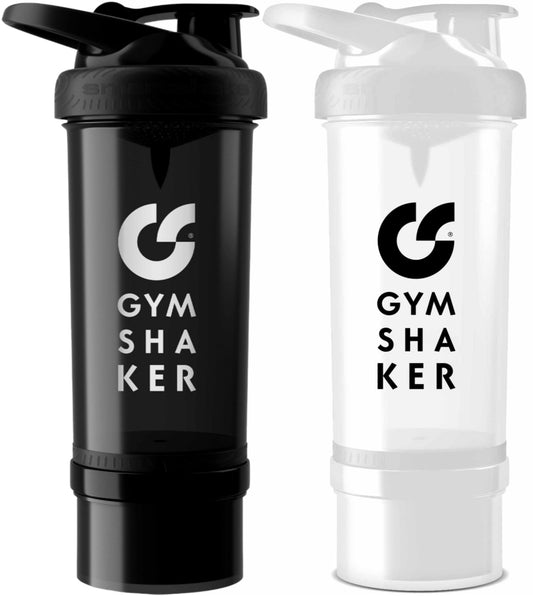 Protein Shaker mit Pulverfach 2er Bundle Sparpaket Schwarz Weiß