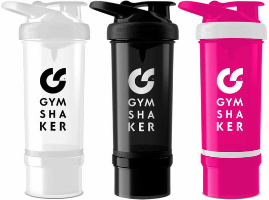 Protein Shaker mit Pulverfach 3er Bundle Sparpaket Schwarz - Weiß - Pink