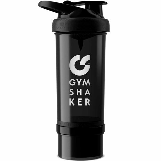 GYMSHAKER Premium Protein Shaker mit Pulverfach für cremige Shakes in Sekunden - Schwarz