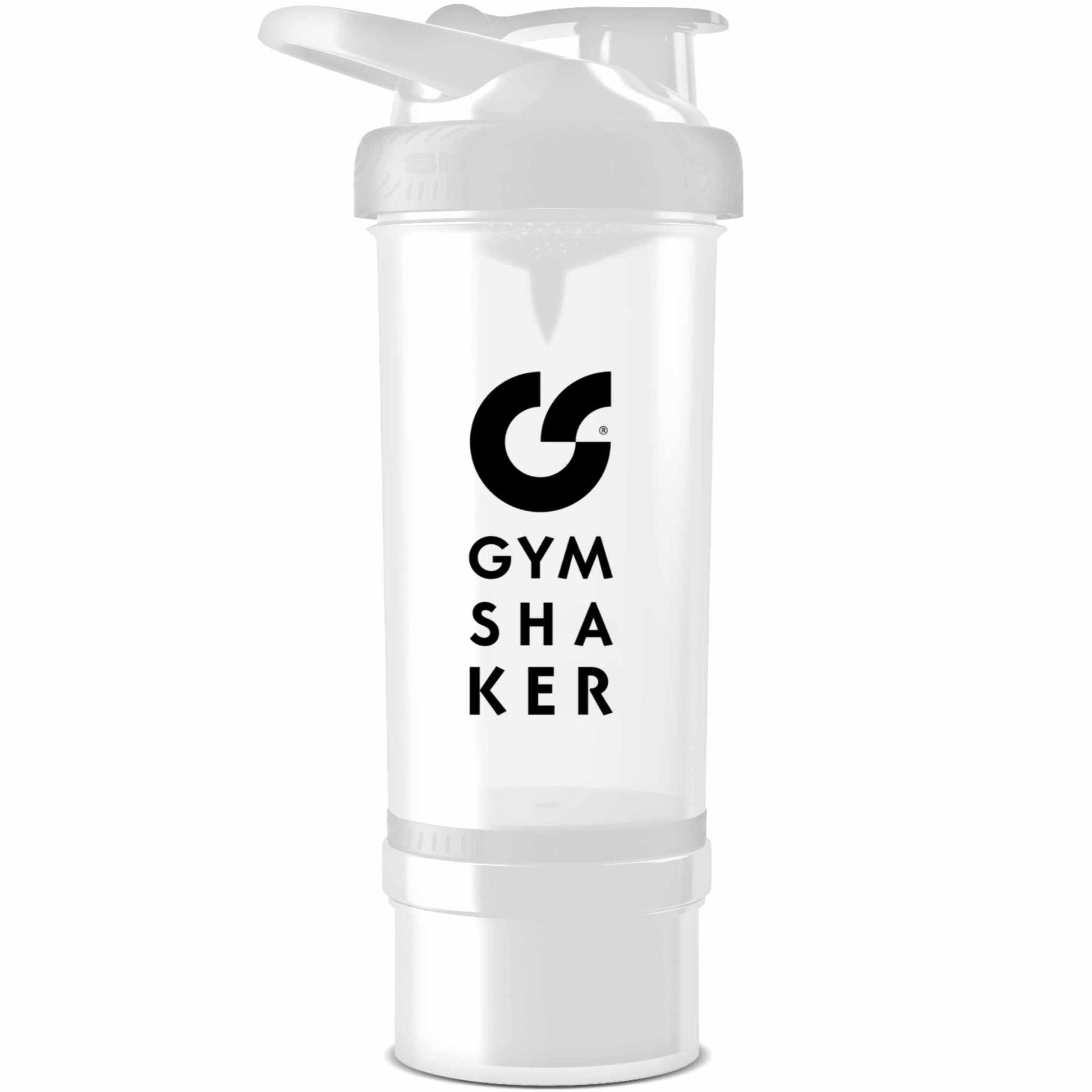 GYMSHAKER Premium Protein Shaker mit Pulverfach für cremige Shakes in Sekunden - Weiß